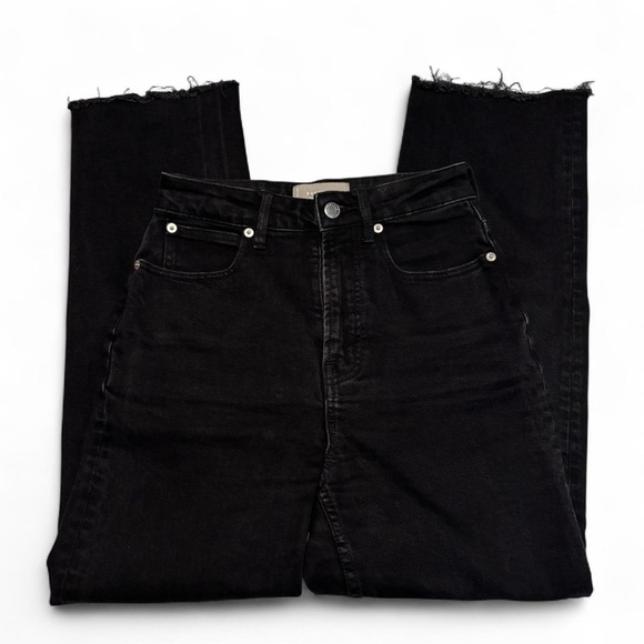 Everlane Curvy Way High Jeans Sz 24 Black Cropped High Rise Raw Hem Straight Leg - Picture 3 of 7